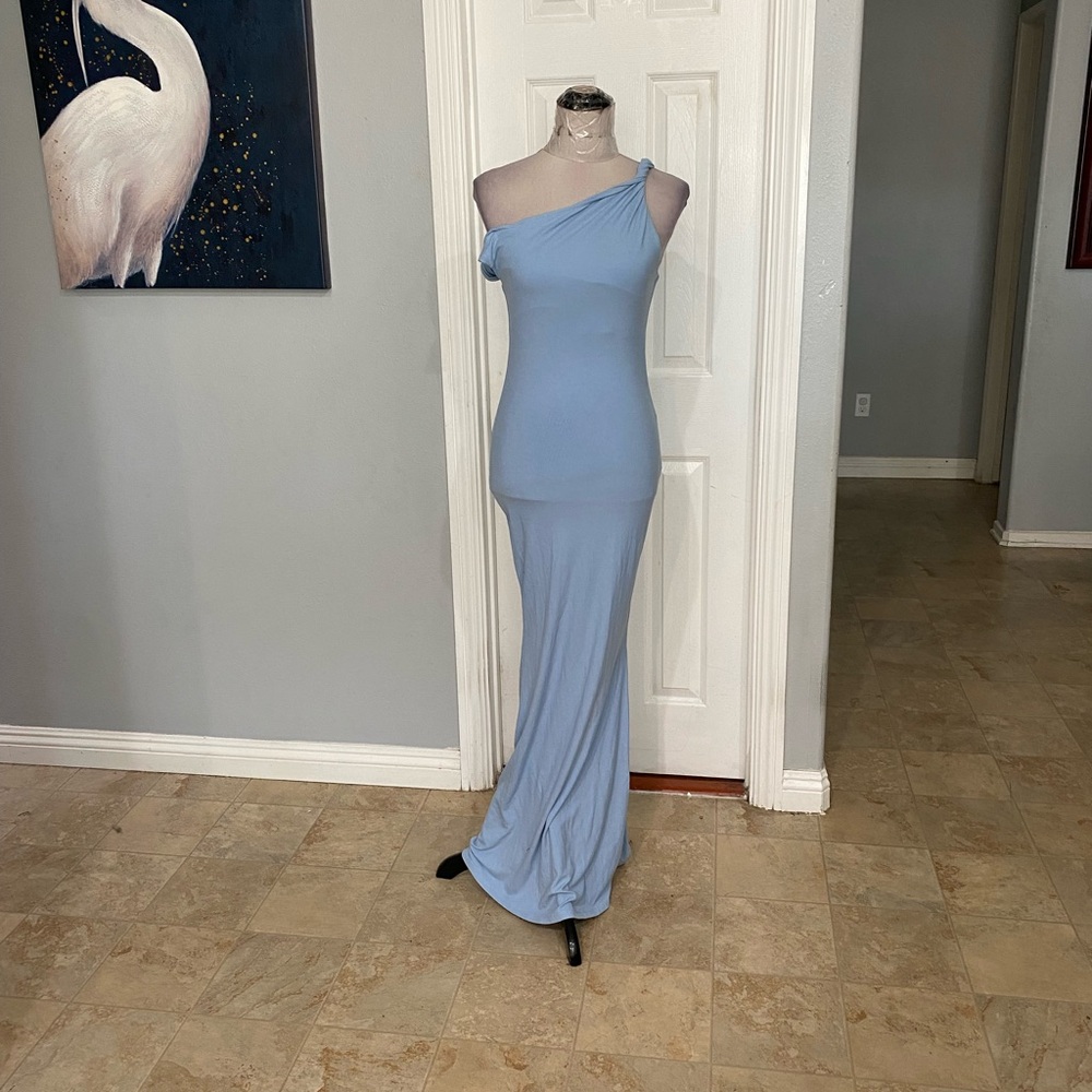 Reoria Women Large Babyblue twisted Off shoulder maxi Dress